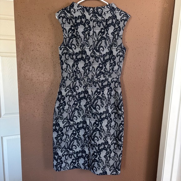 Brooks Brothers Navy White Houndstooth Floral Jacquard Sheath Dress 6 NWT $198 - Picture 4 of 10